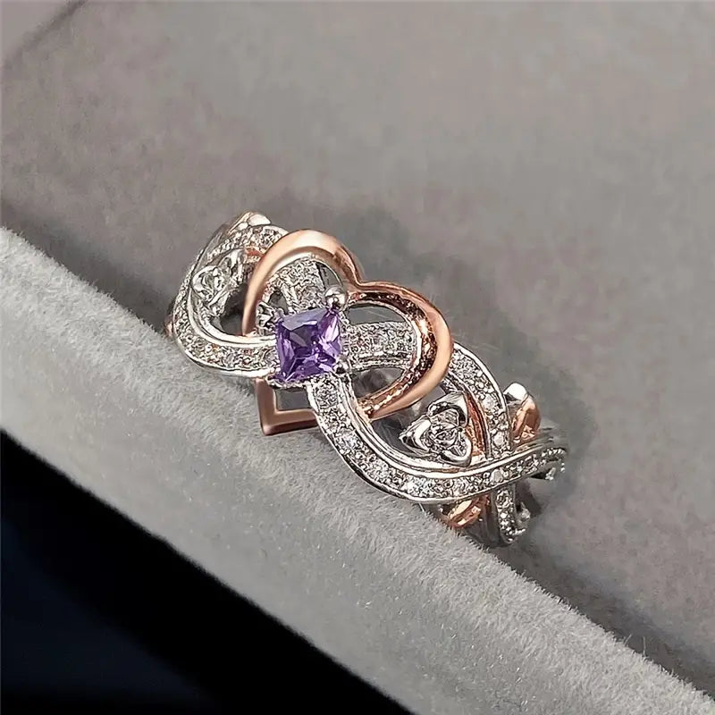 Delicate Purple Sapphire Women's Heart Two-Tone Ring